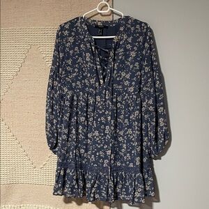 Forever 21 Navy Floral Long Sleeve Dress